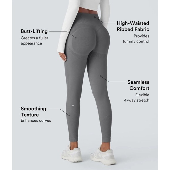 NEW Halara‎ Seamless Flow High Waisted Control Butt Lifting Legging S Ankle Grey - Picture 1 of 9